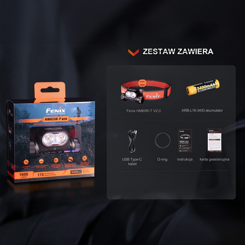 Fenix - Čelovka LED HM65R-T V2.0 - 1600 lm - černá/červená - HM65R-T V2.0