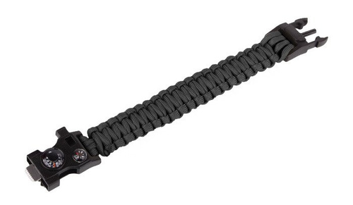101 Inc. - Paracord náramek pro přežití s kompasem, teploměrem, píšťalkou a podpalovačem - 9" - černý - JYFPB02
