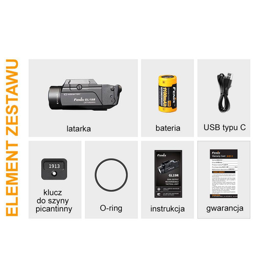 Fenix - Taktická LED svítilna pro krátké zbraně - 1200 lumenů - Picatinny - 1100 mAh - GL19R