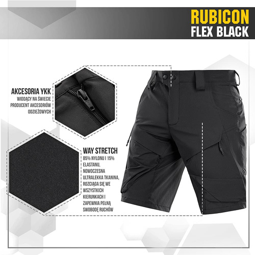 M-Tac - Taktické šortky Rubicon Flex - 4-Way Stretch - YKK - Černá - 20070002