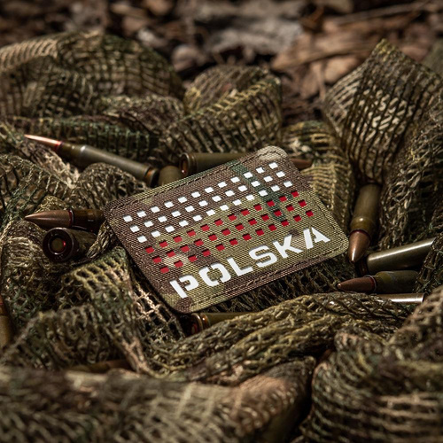 M-Tac - nášivka s vlajkou a nápisem Polsko - laserem řezaná - pixely - červená / MultiCam / bílá - 51007108