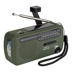 Fosco Industries - Rádio pro přežití se solárním panelem a kličkou - SW1/SW2/FM/AM - Zelená - 464601