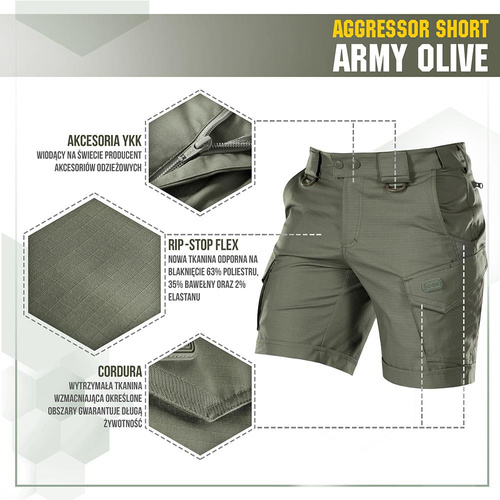 M-Tac - Taktické šortky Aggressor - Polycotton - Rip-Stop - Army Olive - 20018062
