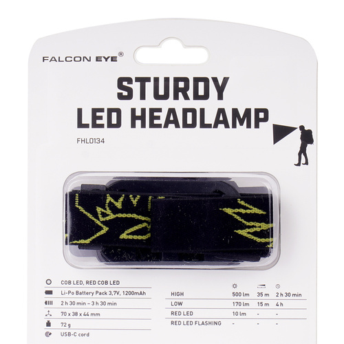 Falcon Eye - čelovka Sturdy - 500lm - USB-C - černá - FHL0134