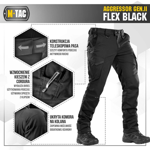 M-Tac - Taktické kalhoty Aggressor Gen.II Flex - Ripstop - černé - 20058002