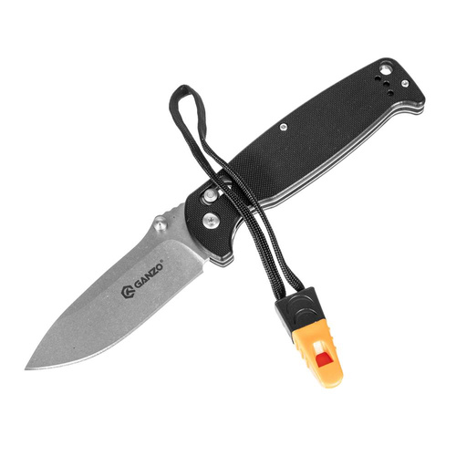 Ganzo - Zavírací nůž G7412 EDC s píšťalkou - G-Lock - černý - G7412-BK-WS