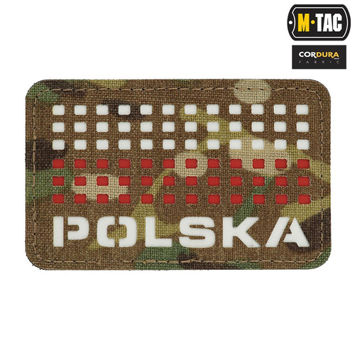 M-Tac - nášivka s vlajkou a nápisem Polsko - laserem řezaná - pixely - červená / MultiCam / bílá - 51007108