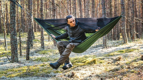 Lesovik - Turistická houpací síť DRAKA s moskytiérou a závěsem SNEKA - Treetop Green