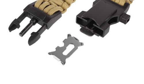 101 Inc. - Paracord náramek pro přežití s kompasem, teploměrem, píšťalkou a podpalovačem - 9" - Coyote - JYFPB02