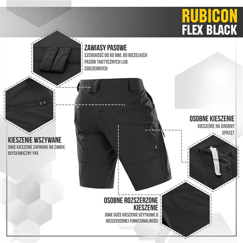 M-Tac - Taktické šortky Rubicon Flex - 4-Way Stretch - YKK - Černá - 20070002