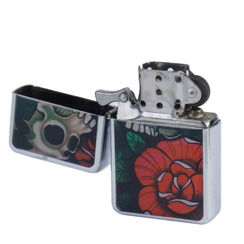 Tasman - Benzínový zapalovač - Lebka a růže - Q310091