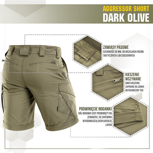 M-Tac - Taktické šortky Aggressor - Polycotton - Rip-Stop - Dark Olive - 20018048