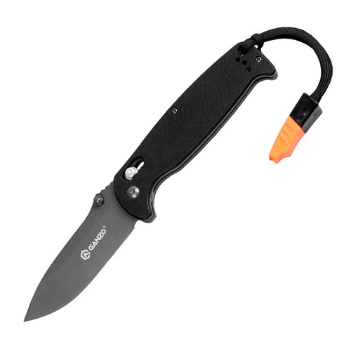 Ganzo - G7413 Zavírací nůž EDC s píšťalkou - G-Lock - černý - G7413-BK-WS