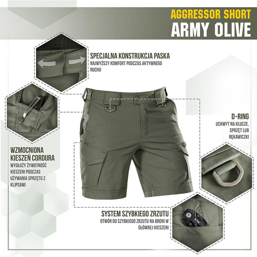 M-Tac - Taktické šortky Aggressor - Polycotton - Rip-Stop - Army Olive - 20018062