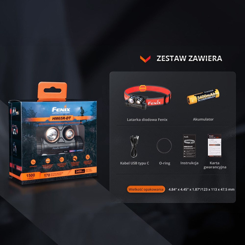 Fenix - HM65R-DT LED čelovka - 1500 lm - červená / černá - 039-559
